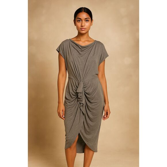 3.1 Phillip Lim Gray Rusched Wool Midi Dress Women's Size Small - Picture 1 of 9